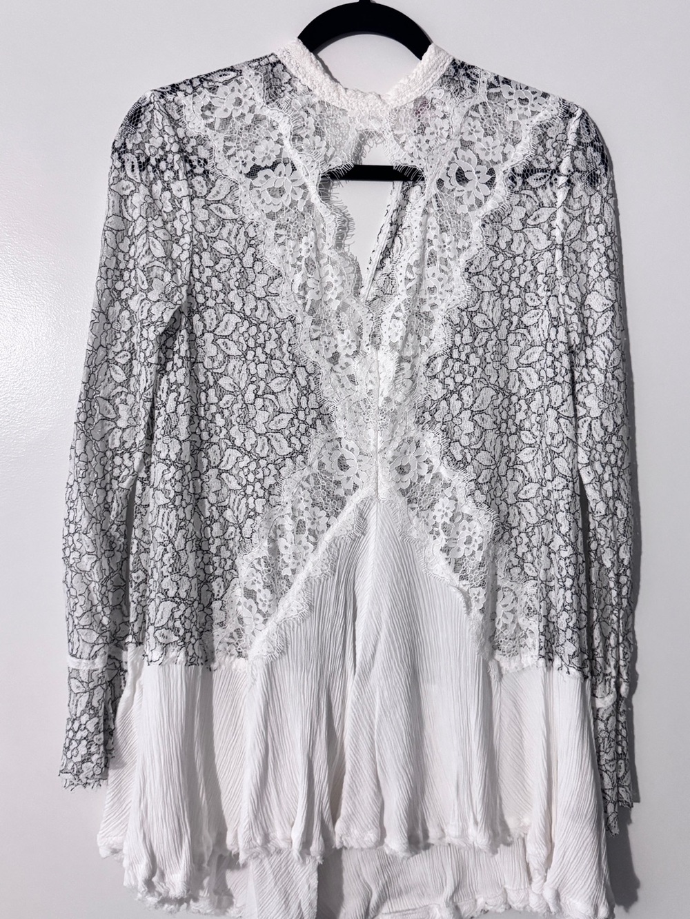 Free People - Lace Mixed Media Babydoll Tunic Top - Size S